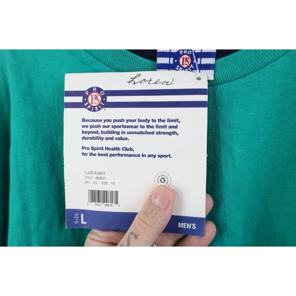 Deadstock Vtg 90s Streetwear Mens Large Blank Layered T-Shirt Teal Cotton USA - Picture 7 of 12